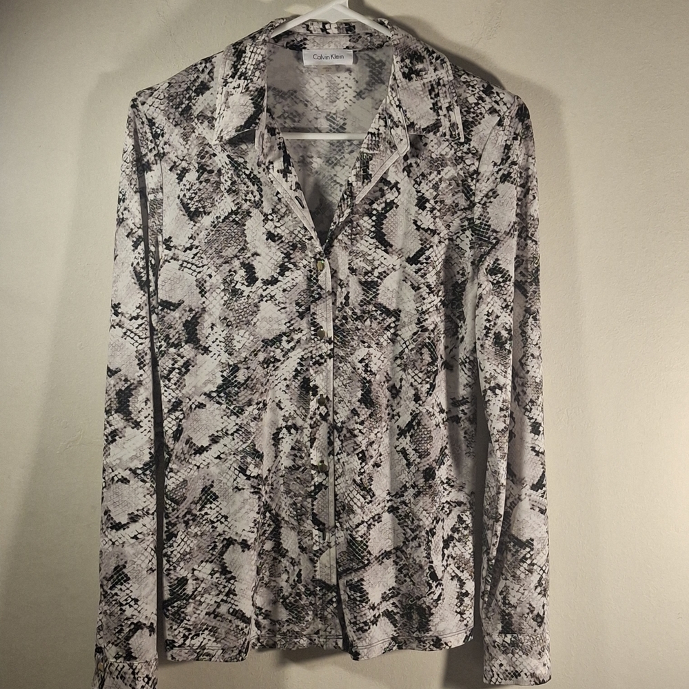 Calvin Klein Women's Brown & Black Snake Print Blouse Size P